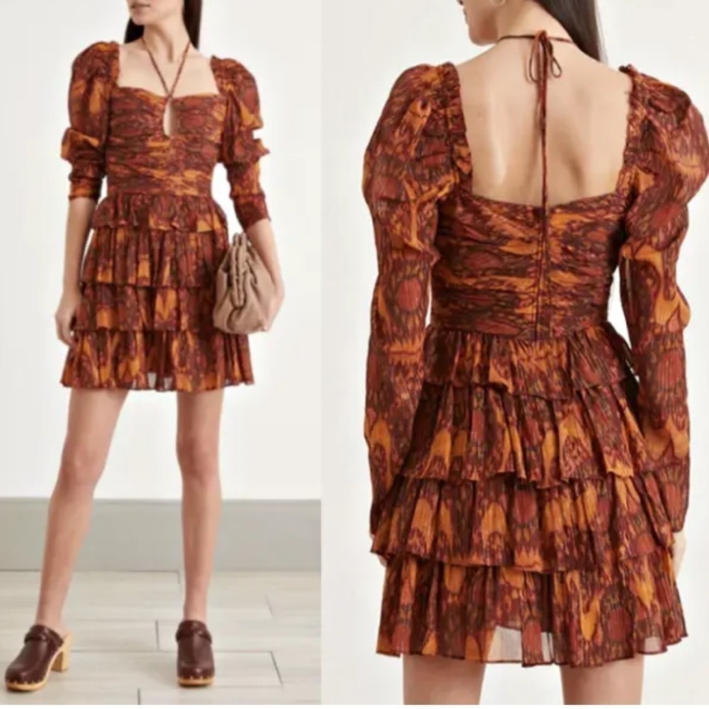 Nwot House Of Harlow 1960 Metallic Shimmer Ruffle Bohemian Aztec Mini Dress